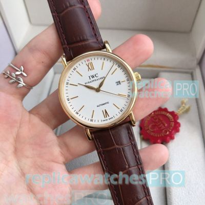 Copy IWC Portofino White Dial Yellow Gold Bezel Men's Watch